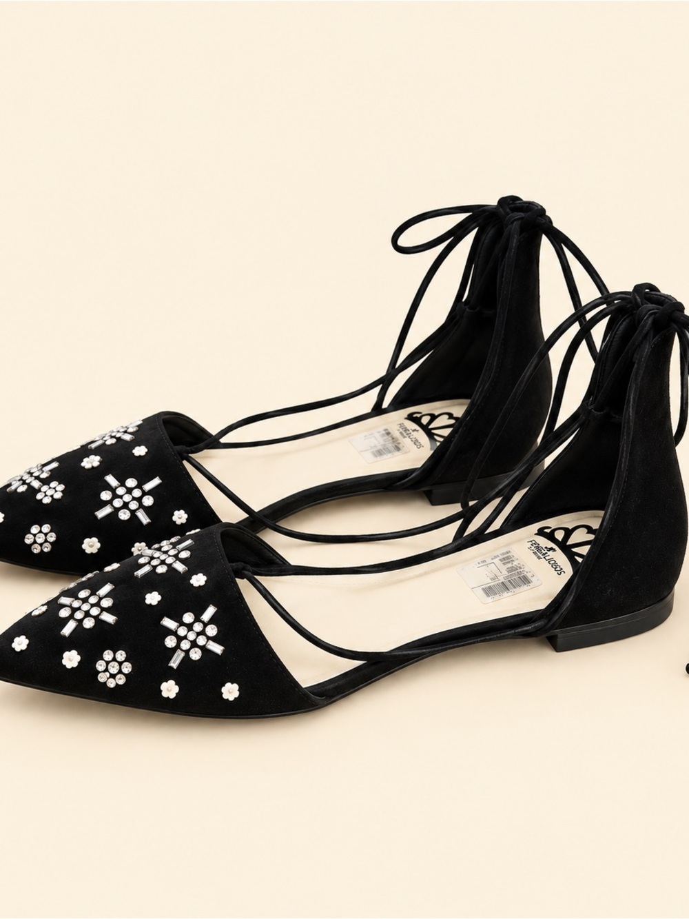 Fergalicious by Fergie Black Crystal Lace-Up Flats